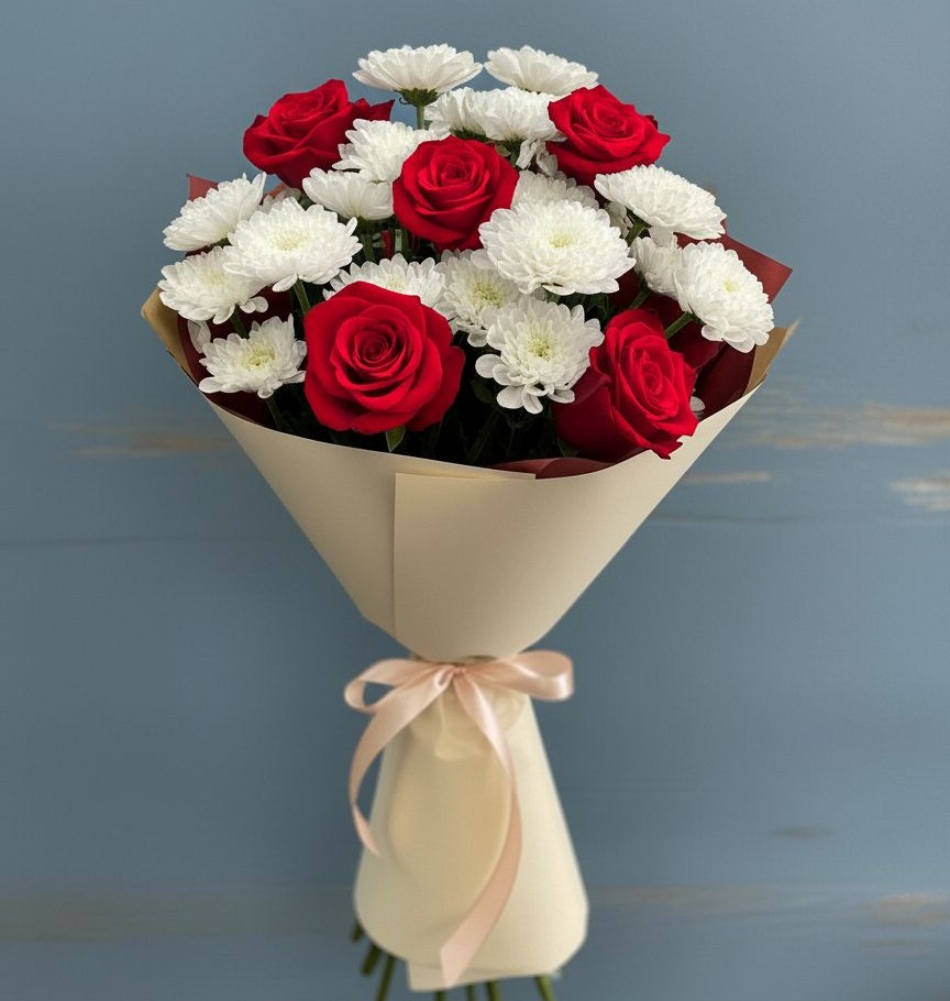 Букет цветов из: Розы и Хризантемы в Жирнове