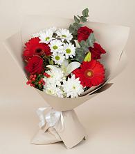 Букет цветов из:  Розы, Хризантемы, Герберы и Лилии в Жирнове