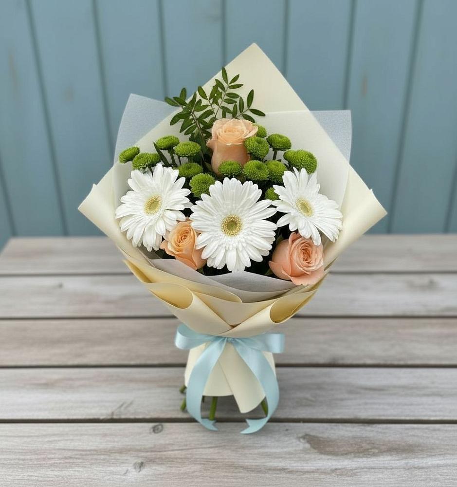 Букет цветов из: Герберы, Розы и Хризантемы в Жирнове