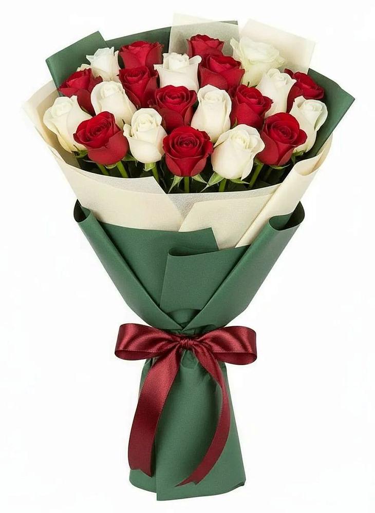 Букет Микс из красных и белых роз в Жирнове